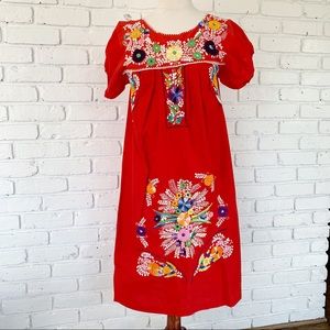 Vintage Embroidered Red Mexican Maxi Dress